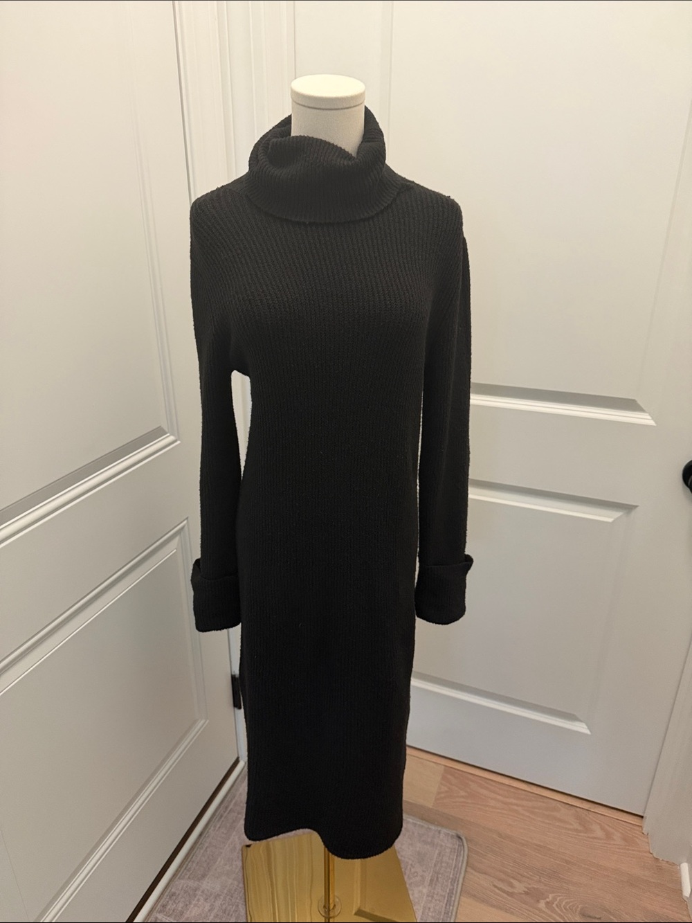 Lulu's Black Ribbed Turtleneck Midi Sweater Dress
